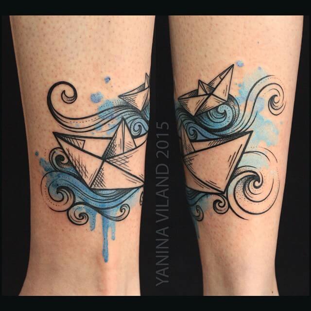 Forearm Paper Boat Pair Tattoo