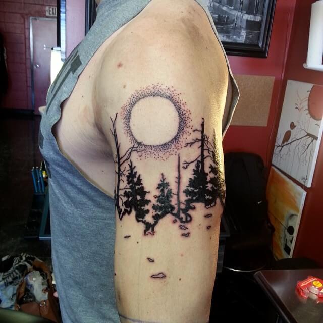 Forest Silhouette Tattoo With The Moon