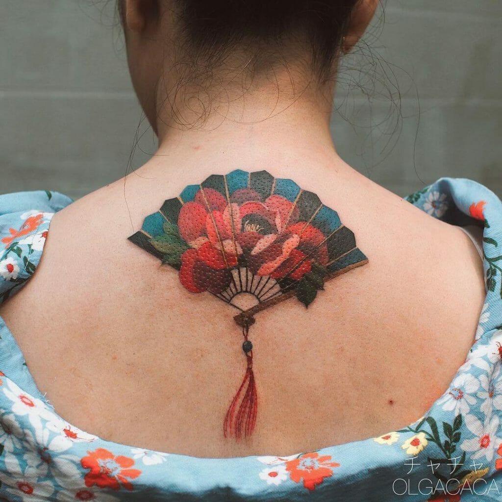 Gentle Flower Japanese Fan Tattoo