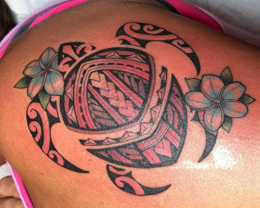 Geometric Floral Turtle Tattoo Design