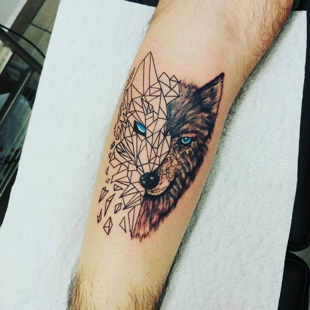 Geometric Wolf Half Sleeve Tattoo