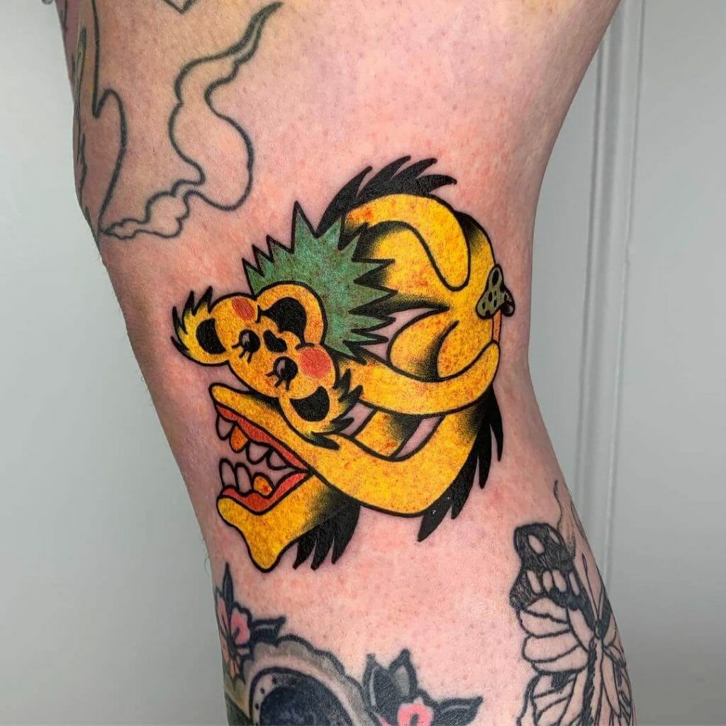 Grateful Dead Bear Bent Back With Mushroom Tattoo