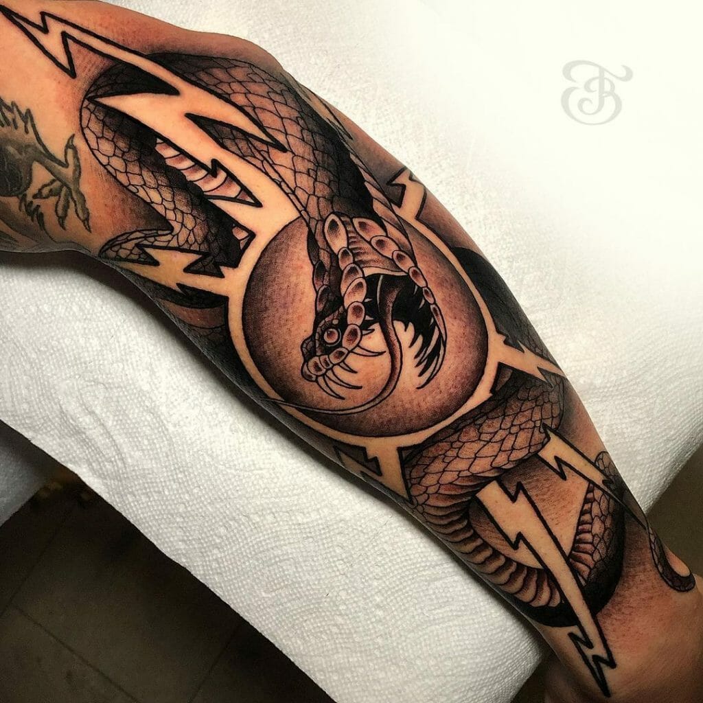 Greyscale Lightning Snake Tattoo