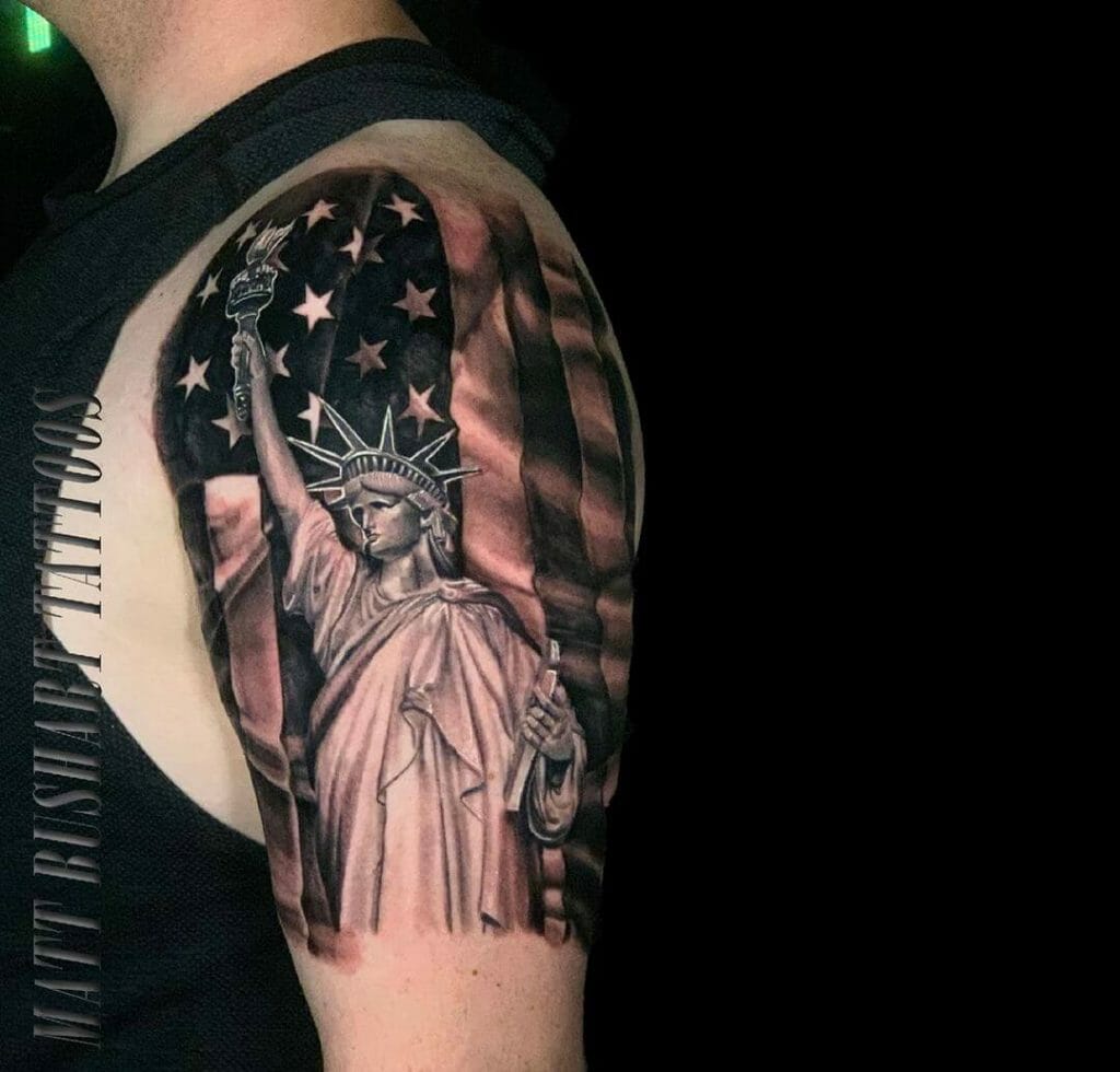Half Sleeve American Flag Tattoo Designs Featuring Liberty