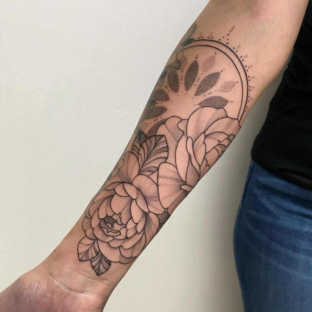 Half-Sleeve Geometric Flower Tattoo