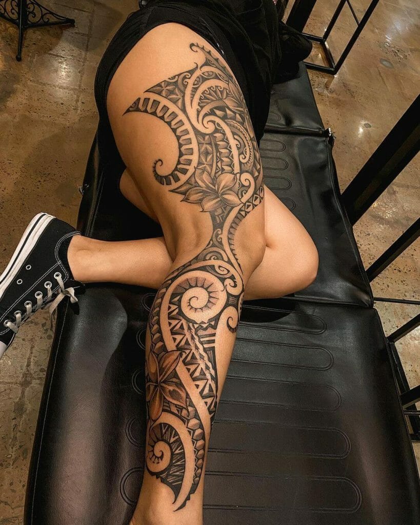 Hawaiian Full Leg Tattoo