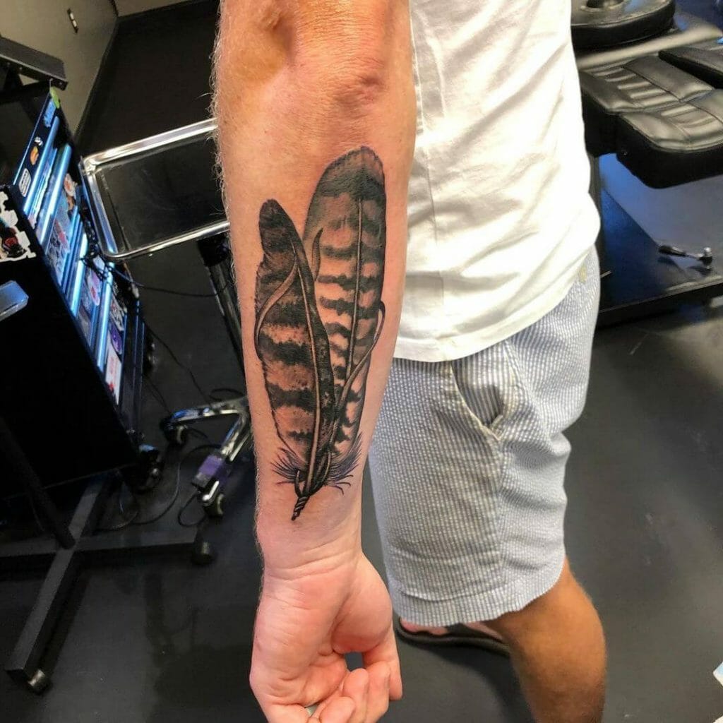 Hawk And Owl Feather Tattoo