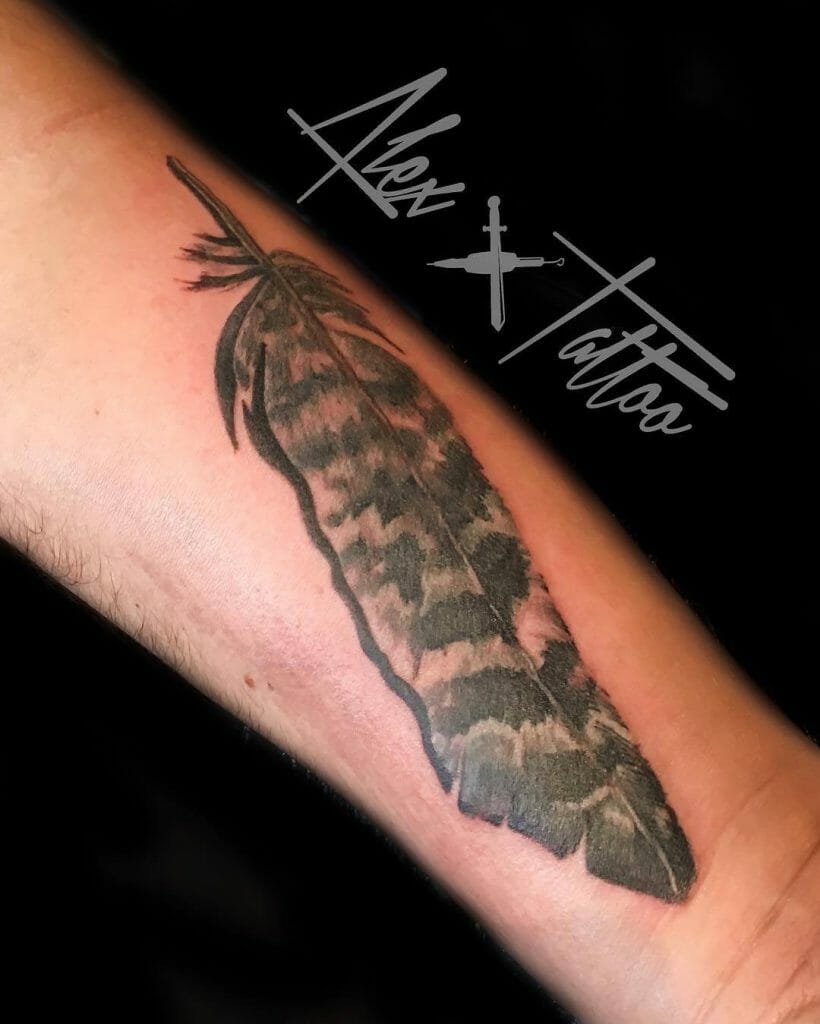 Hawk Feather Achromatic Tattoo