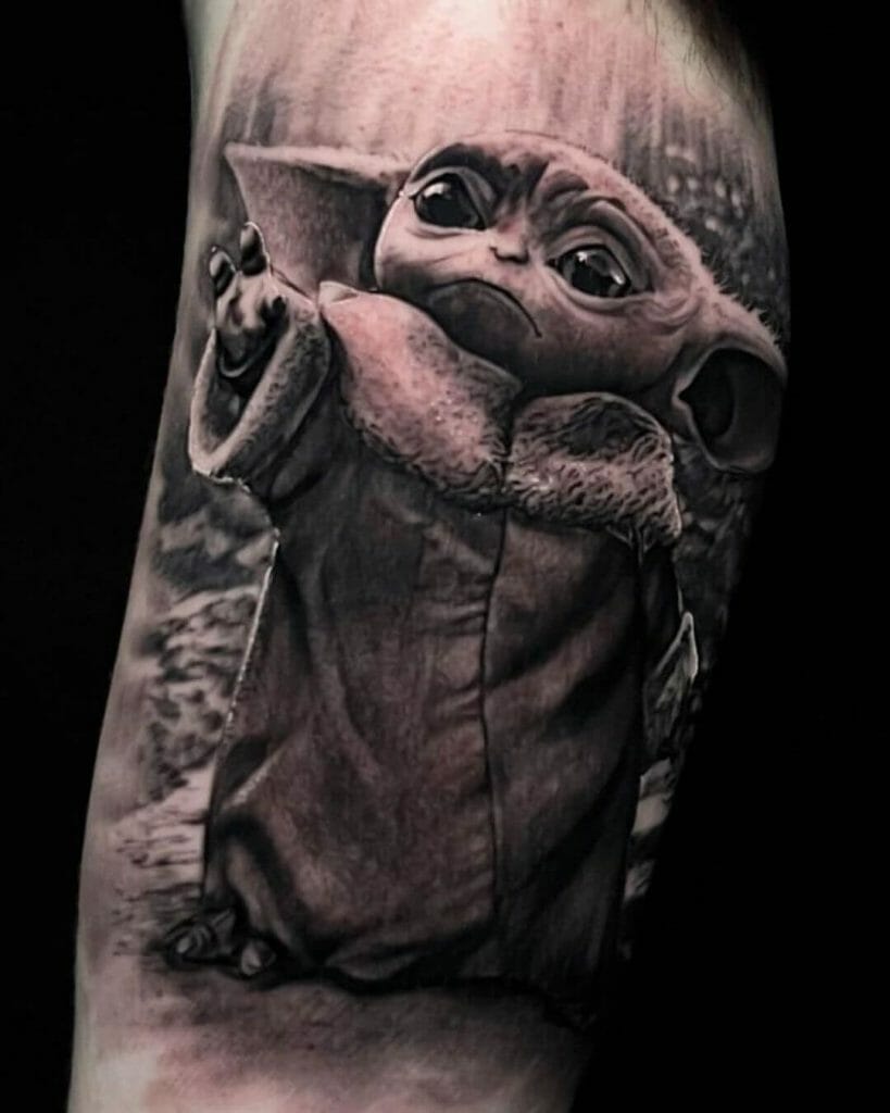 Heavily Shaded Grogu Or 'Baby Yoda' Tattoo Ideas