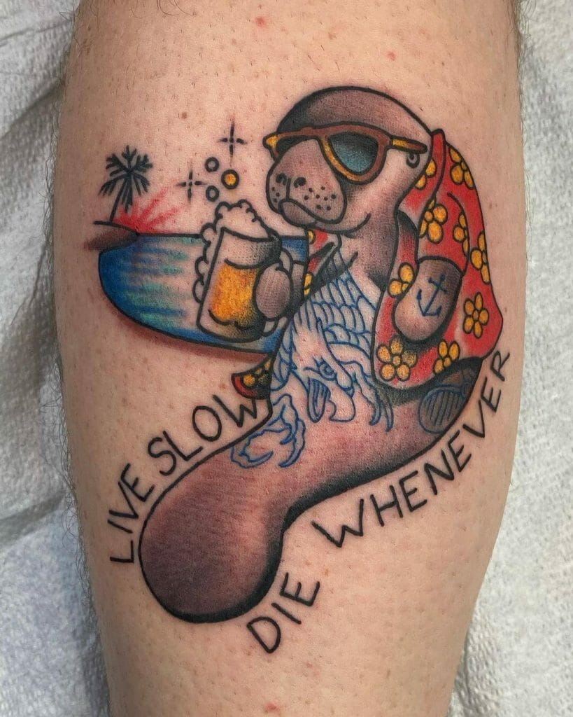 Hilarious Manatee Tattoos With Inspirational Phrases