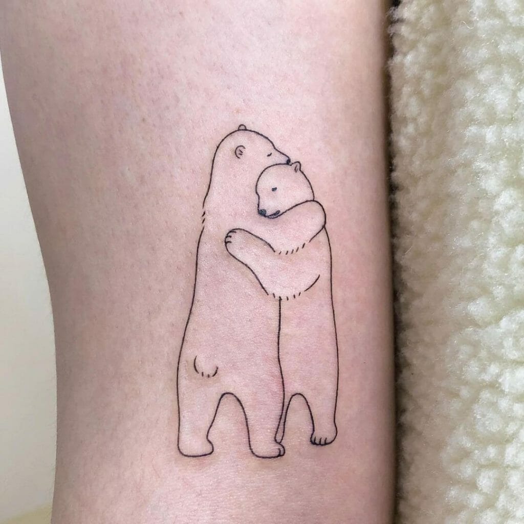 Hugging Polar Bear Minimalist Tattoo
