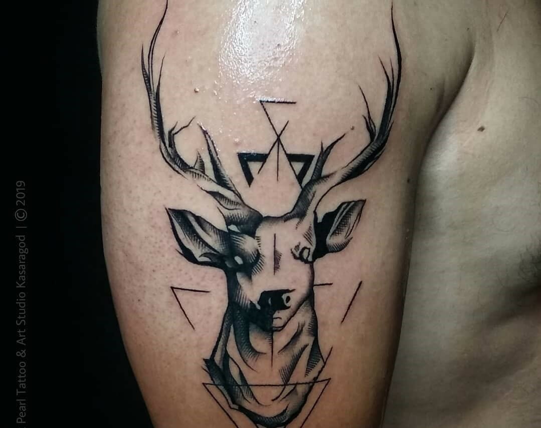 Deer Buck Head Temporary Tattoo Sticker - OhMyTat
