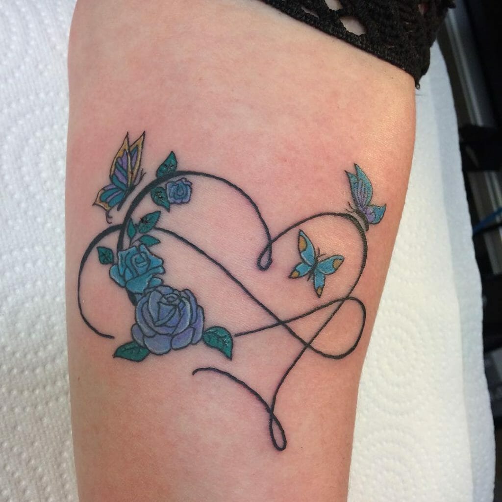 Infinity Sign With Heart, Flowers And Butterflies