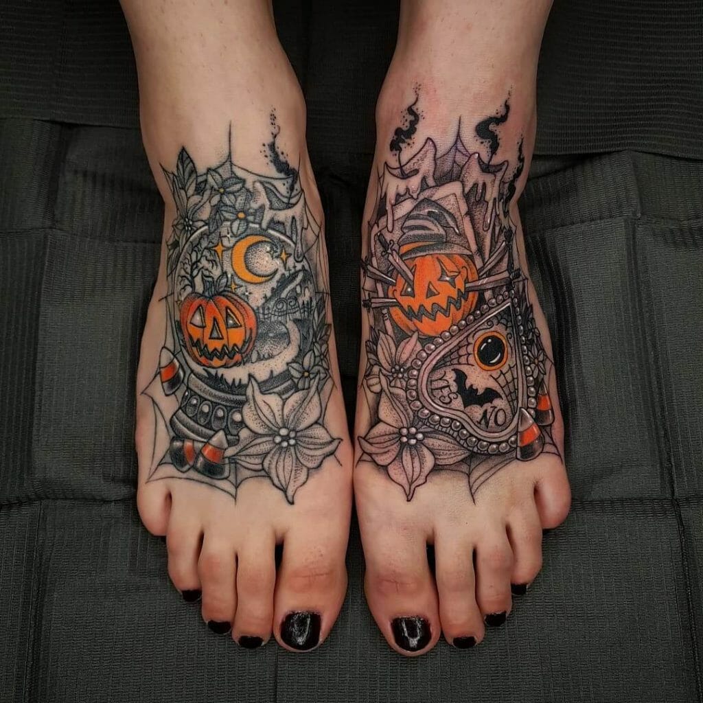 Intricate Halloween-themed Tattoo For Your Feet!