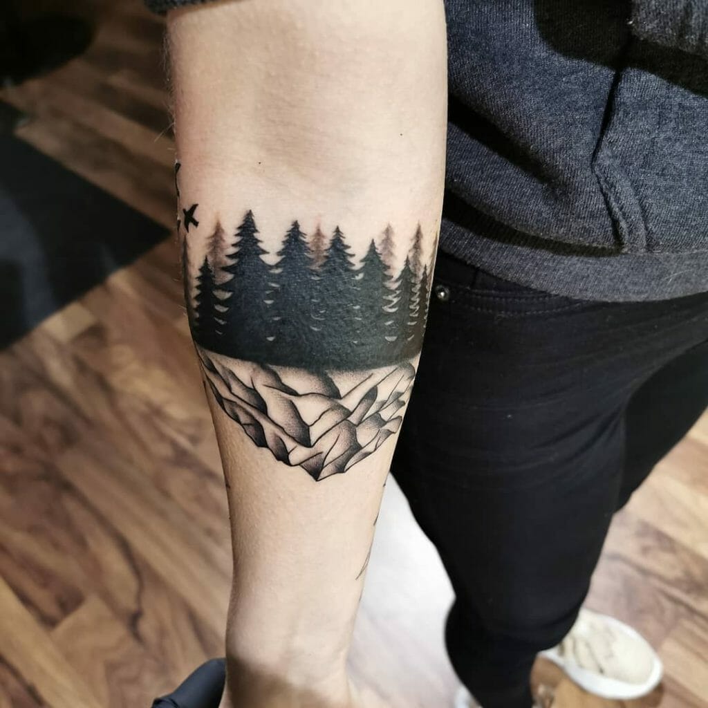 Inverted Forest Tree Silhouette Tattoo