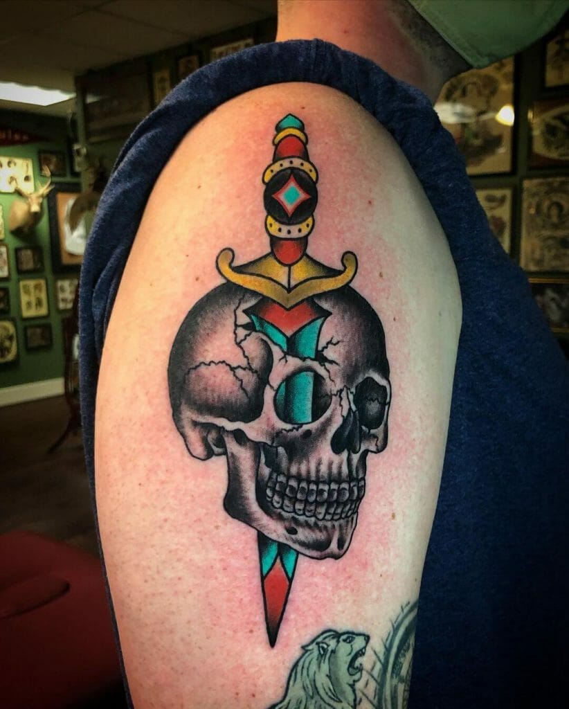 Jewel Dagger And Skull Tattoo