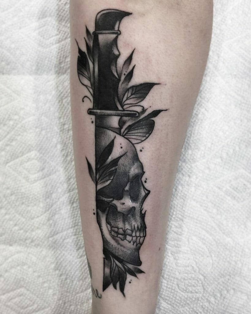 Knife And Skull Tattoo