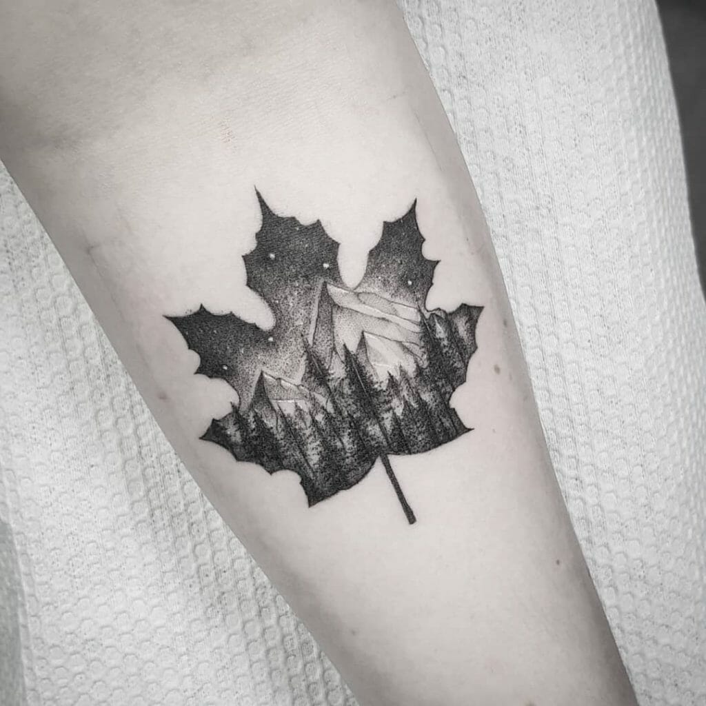 Landscape Maple Leaf Tattoo Design