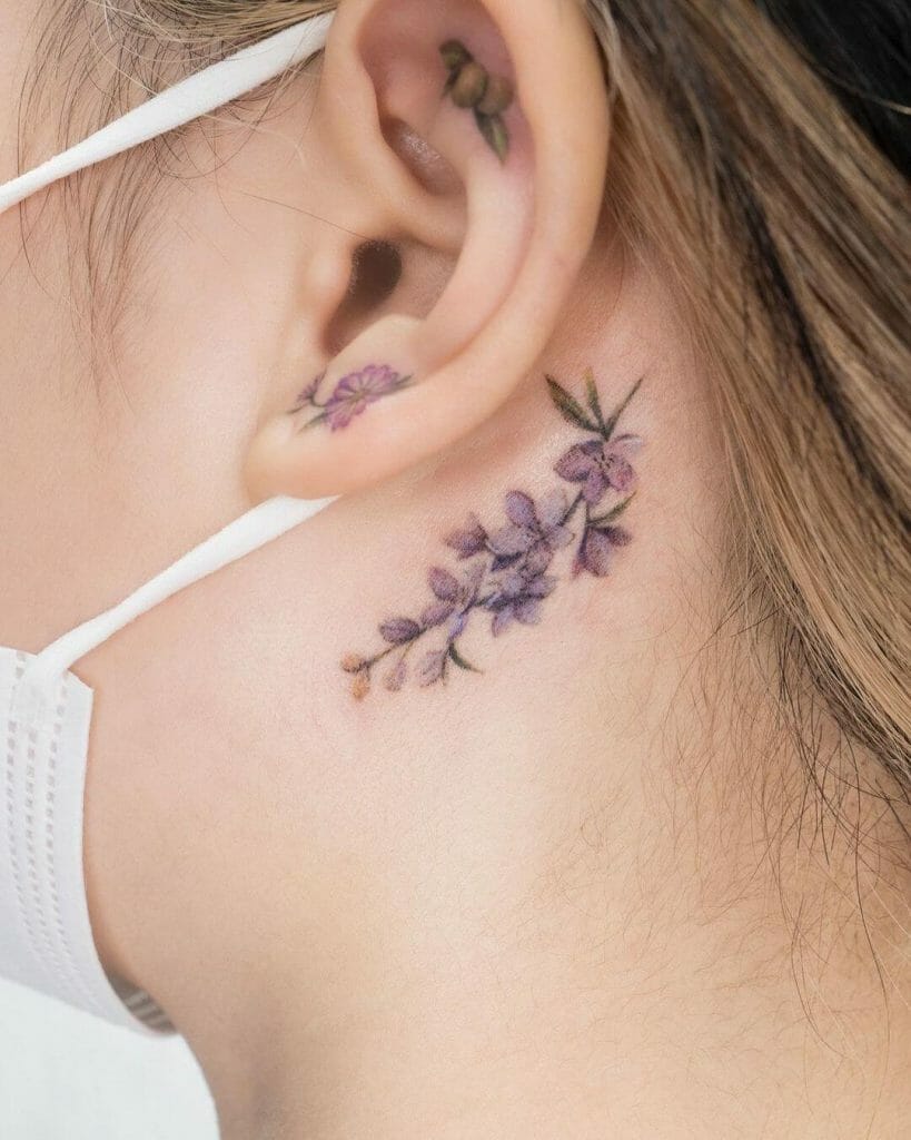 Larkspur Flowers Ear Tattoo Pair