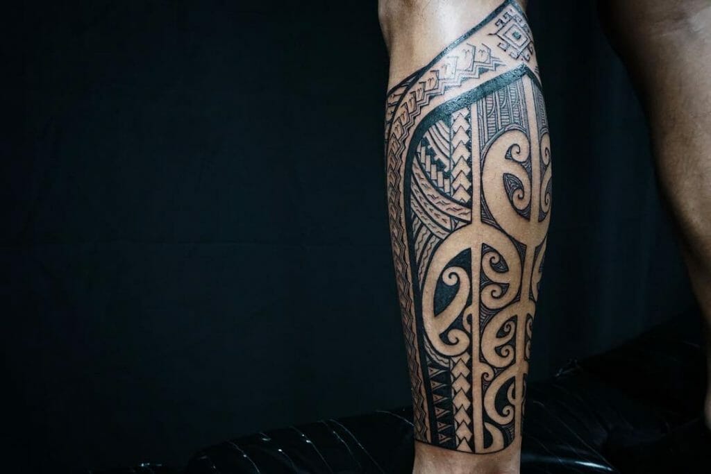 Leg Sleeve Tribal Tattoo
