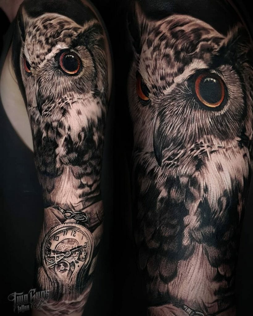 Life-Size Great Horned Owl Tattoo