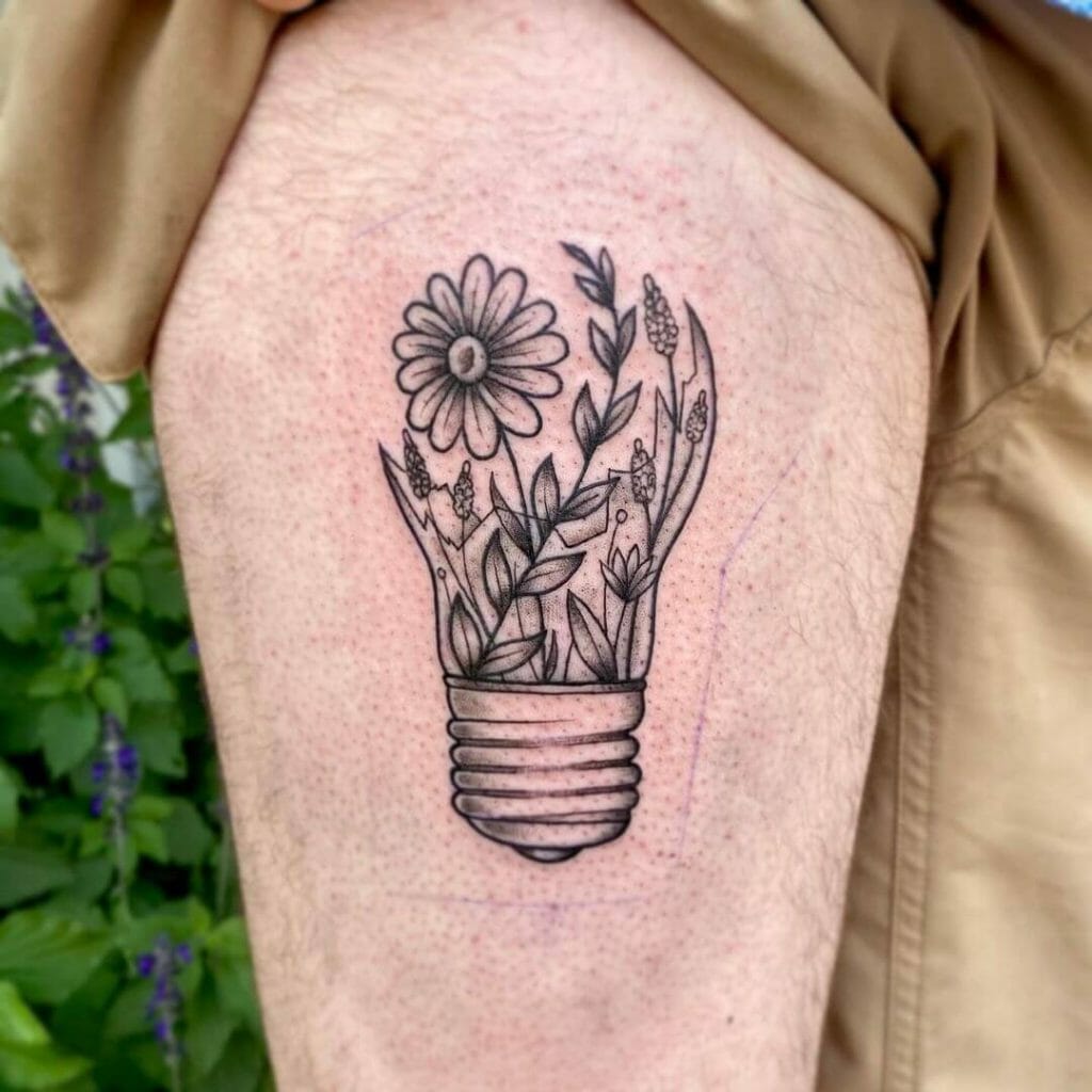 Light Bulb With Flowers Tattoo