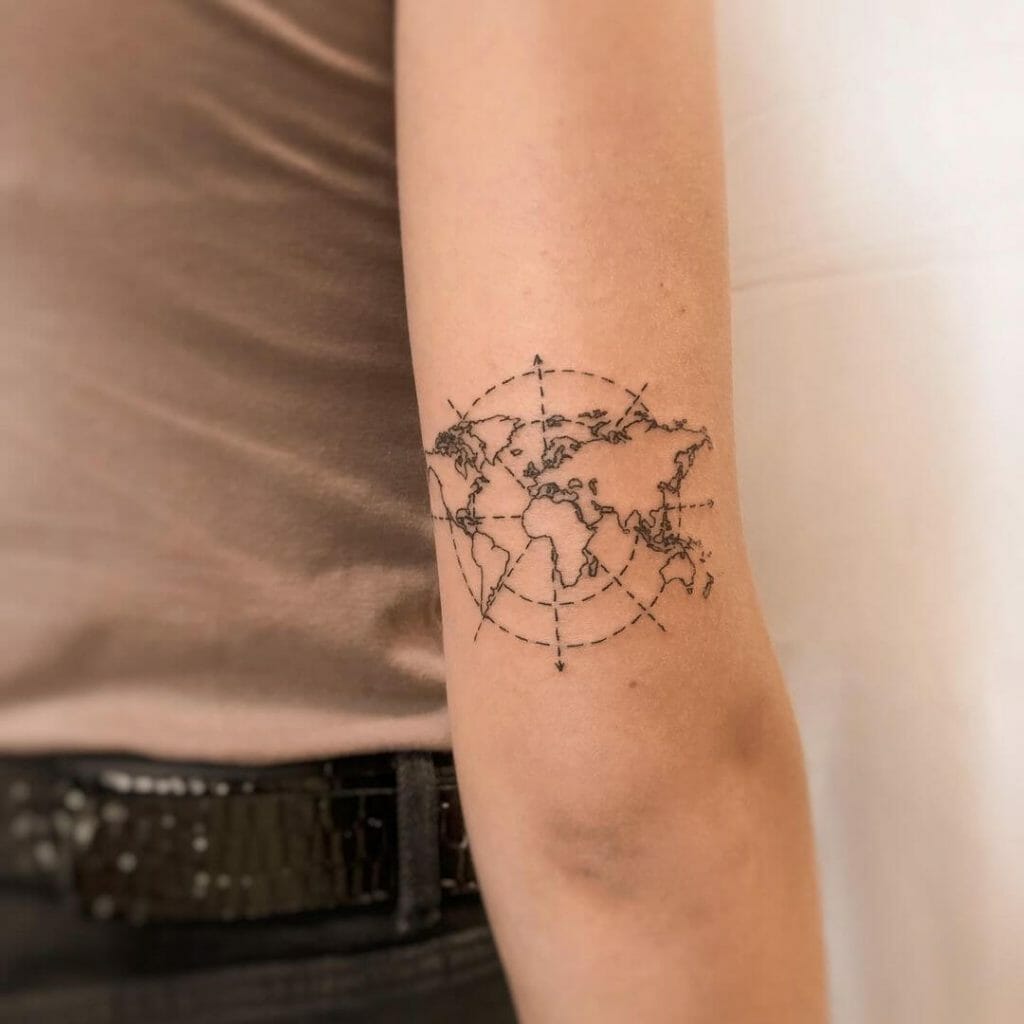 Linework World Map Tattoo
