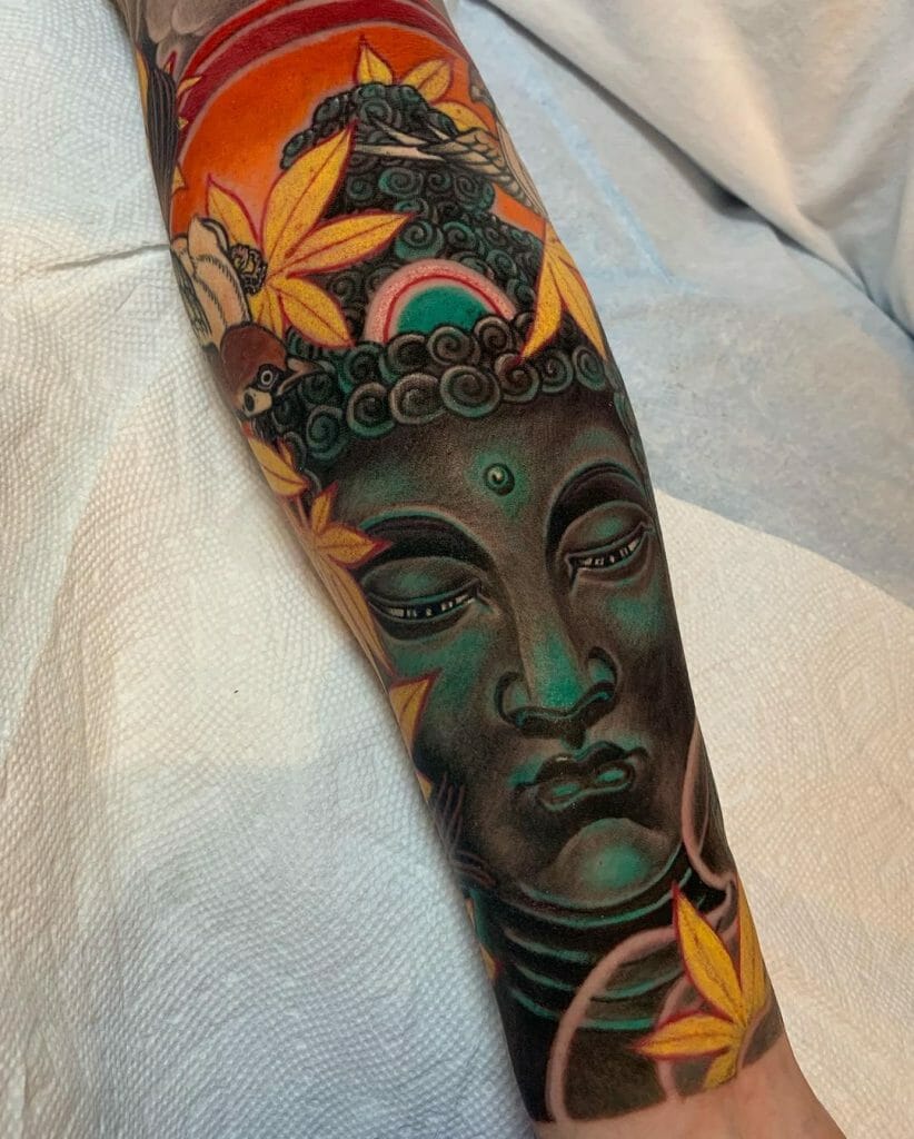 Lord Buddha And Fall Tattoo
