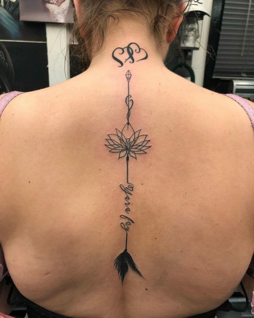 Lotus And Arrow With Name Tattoo