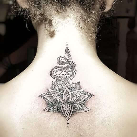 Lotus Flower With Snake Tattoo