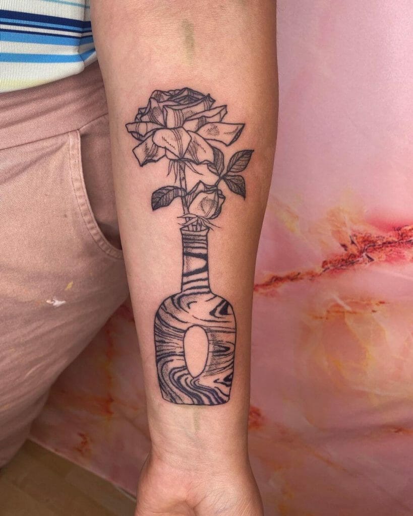 Lovely Marble Vase Tattoo With Flower Motif