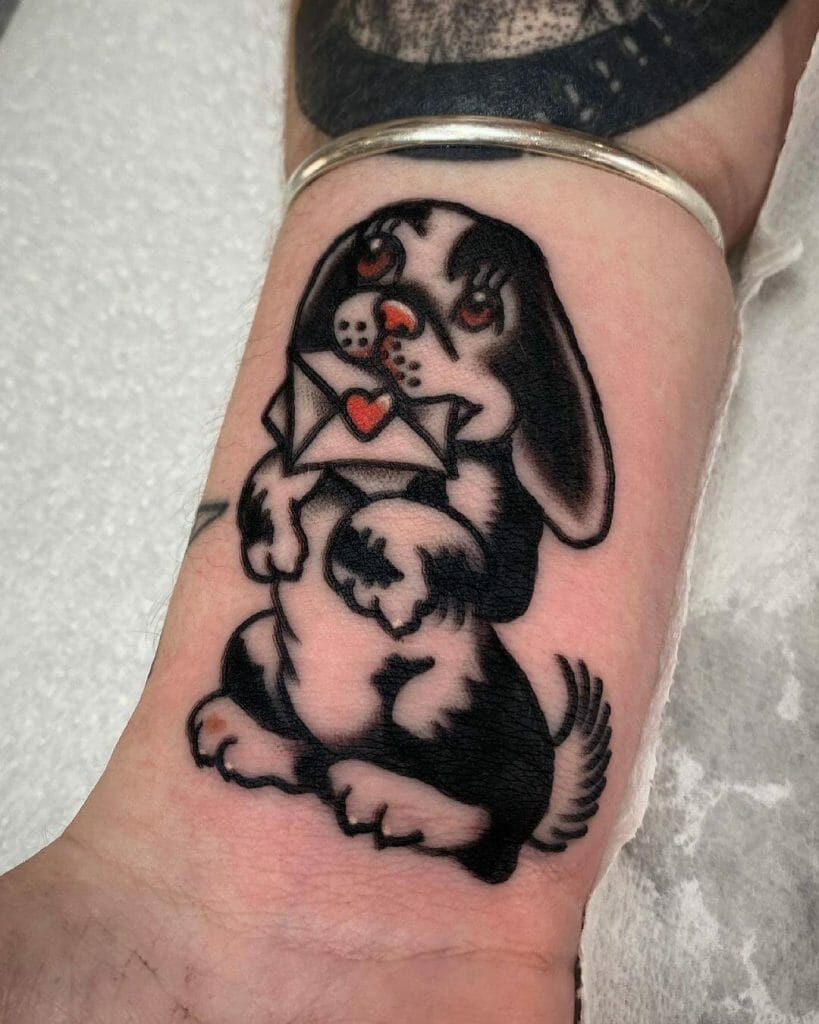 Lovely Puppy Tattoos Done In The American Traditional Tattoo Style