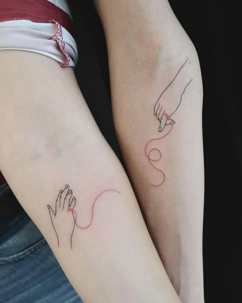Lovely Red String Of Fate Tattoo For Soulmates