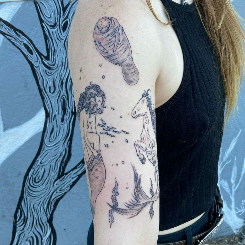 Lovely Tattoo Sleeve Ideas With Manatee