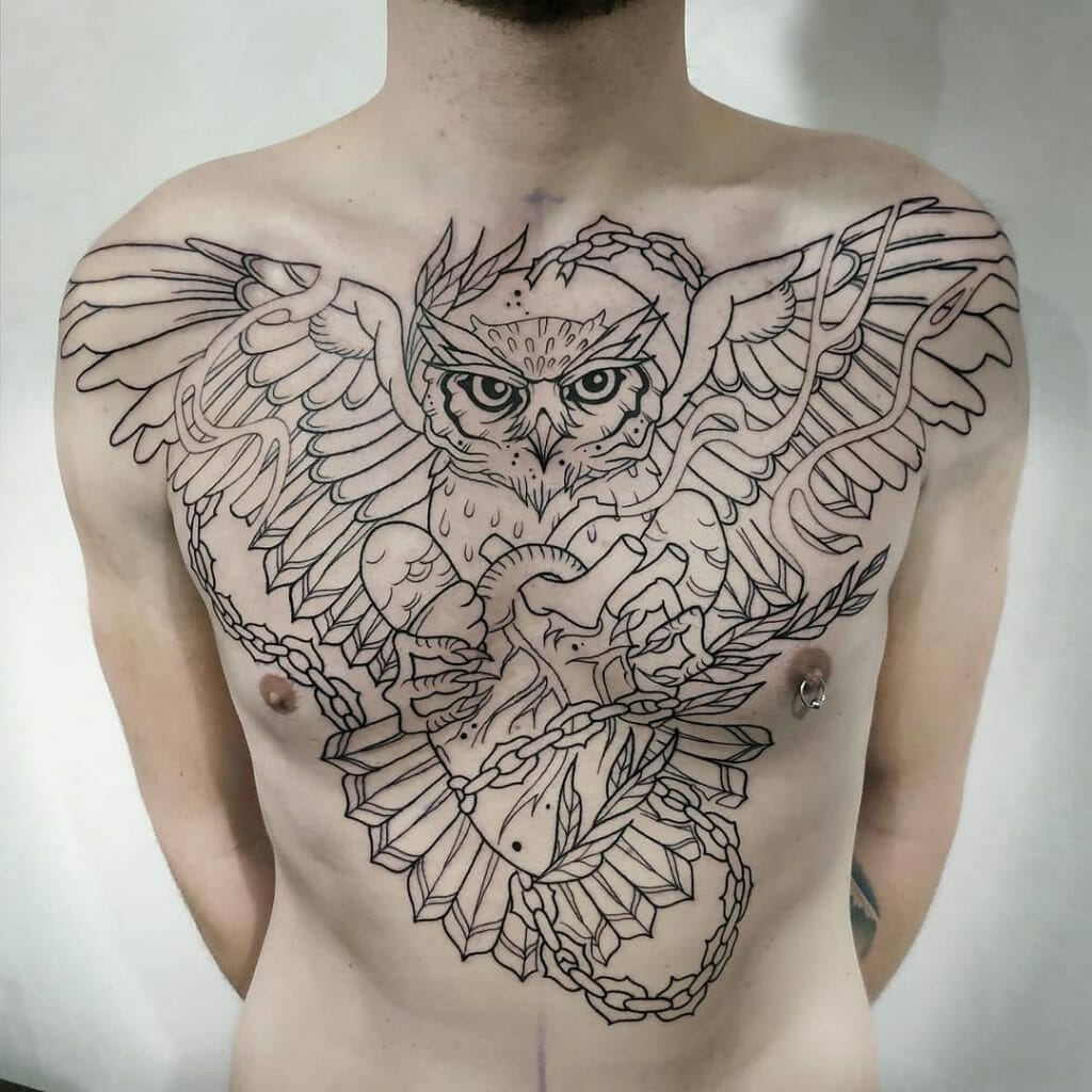 Majestic Owl Neo-Traditional Tattoo Outline