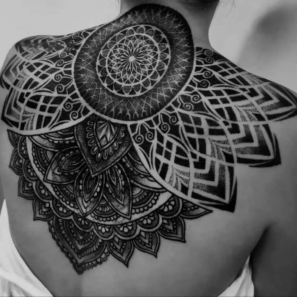 Mandala Upper Back And Shoulder Tattoo