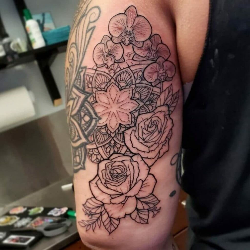 Mandalas, Orchids and Roses Geometric Flower Tattoo