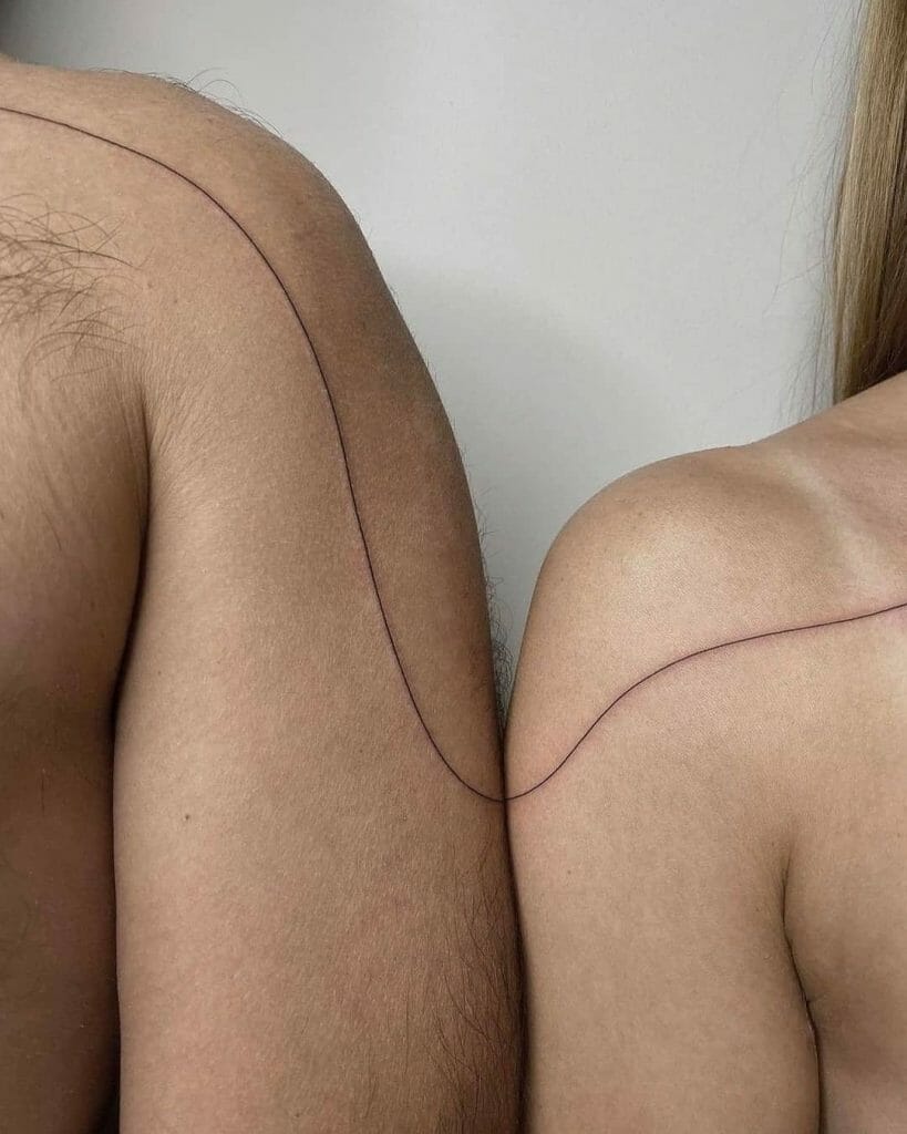 Matching Couple Tattoos With Abstract Lines