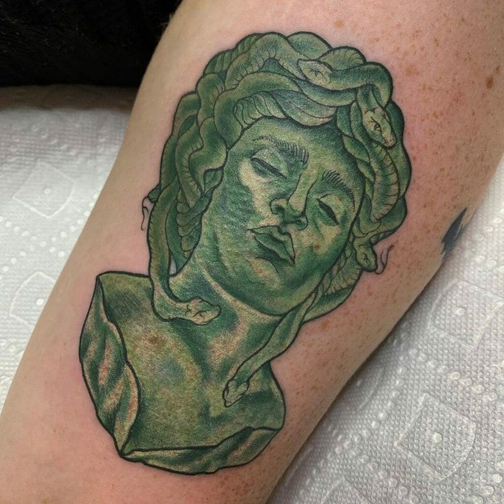 Medusa In Green Monochromatic Tattoo