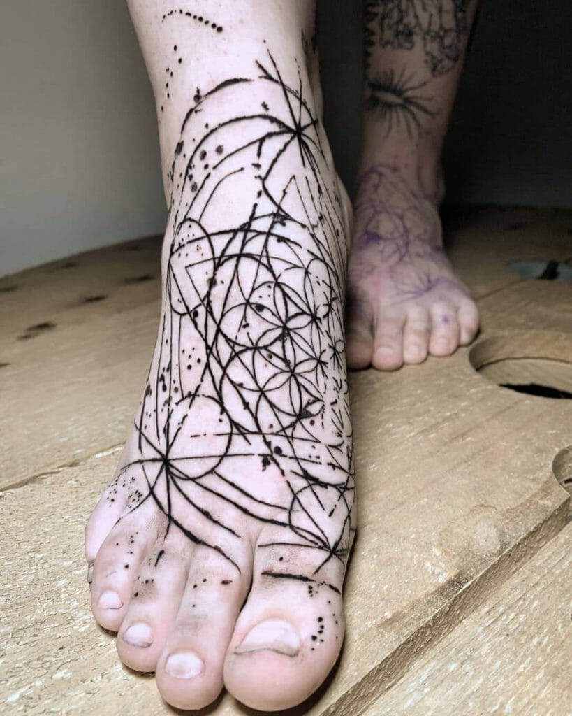 Metatron Cube Tattoo Design On Feet