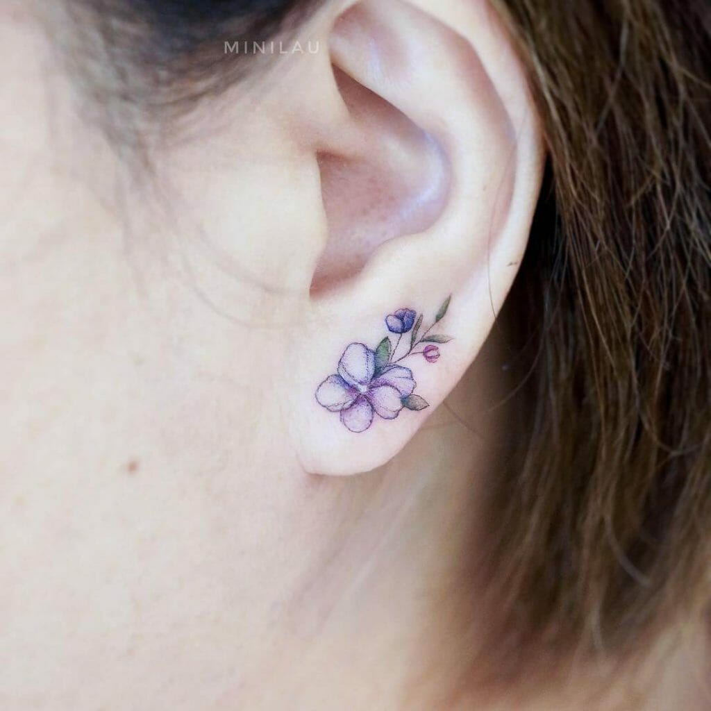 Mini Flower Ear Tattoo Idea