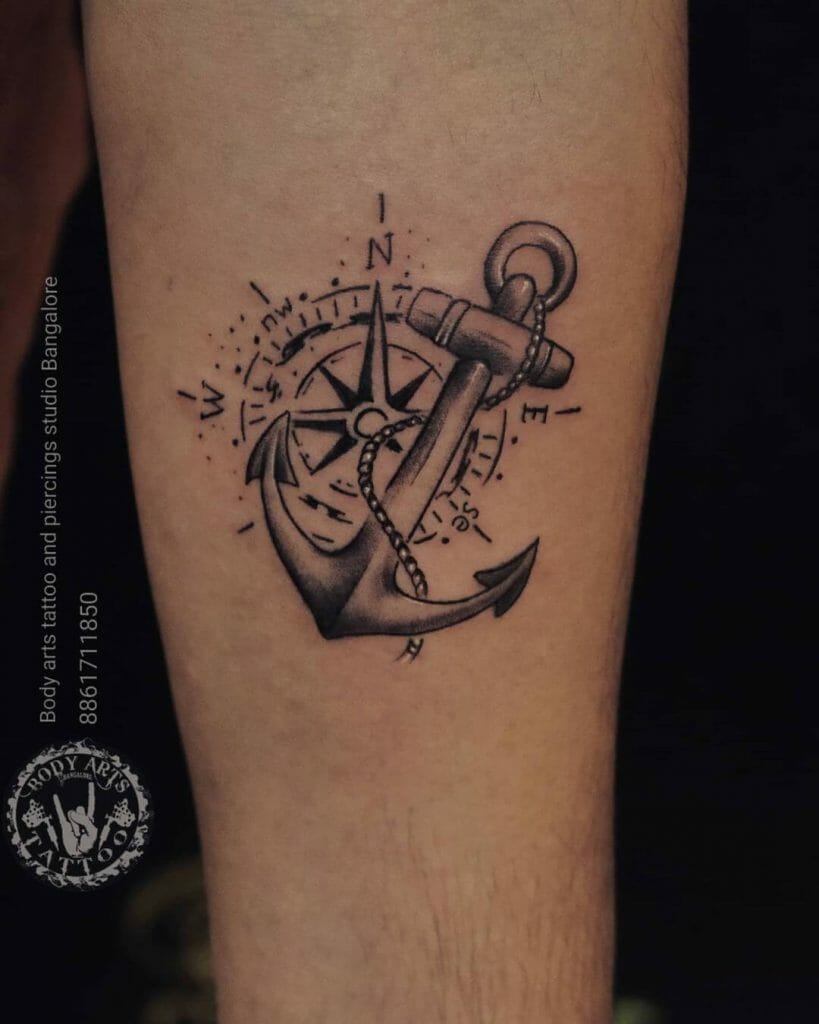 Minimal Compass Anchor Tattoo