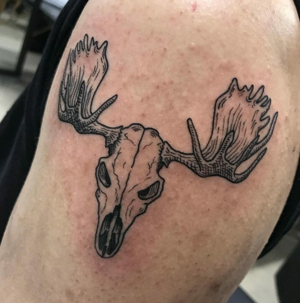 Minimalist Moose Skull Tattoo