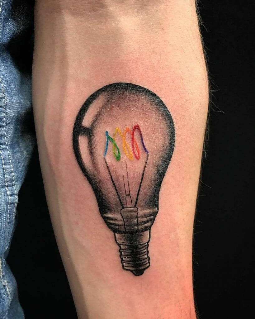 Minimalistic Rainbow In A Light Bulb Tattoo
