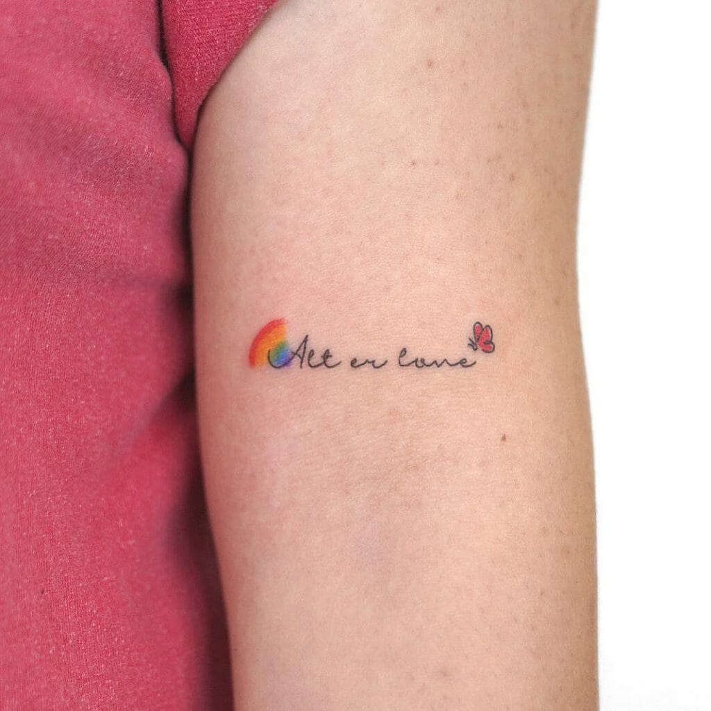 Minimalistic Rainbow With Lettering Tattoo Ideas