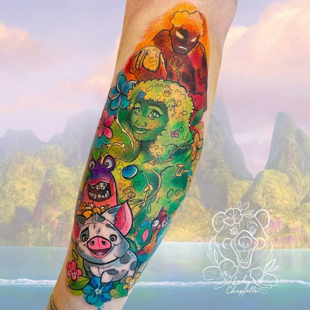 Moana Themed Half Sleeve Tattoo