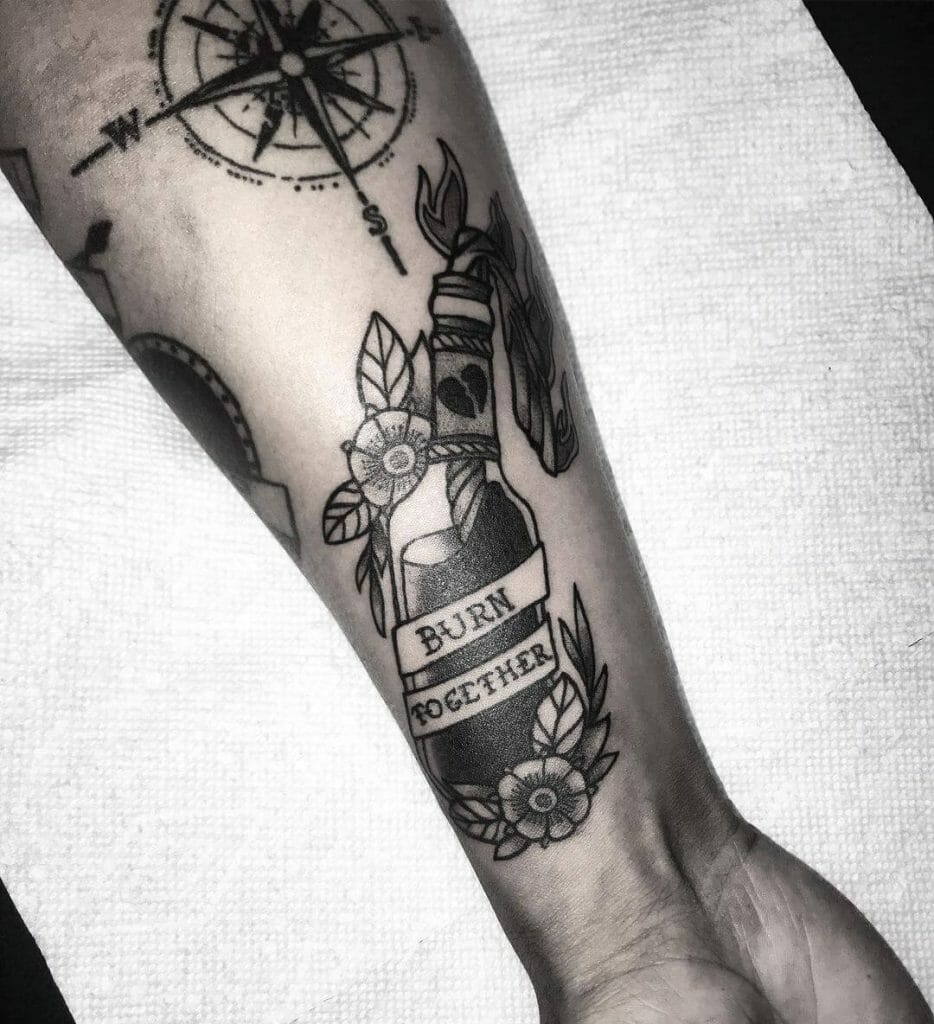 Molotov Cocktail Tattoo With Quote