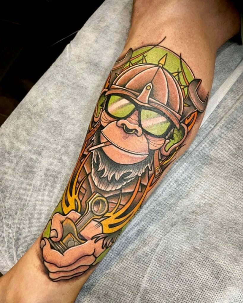 Monkey With Piston Tatto