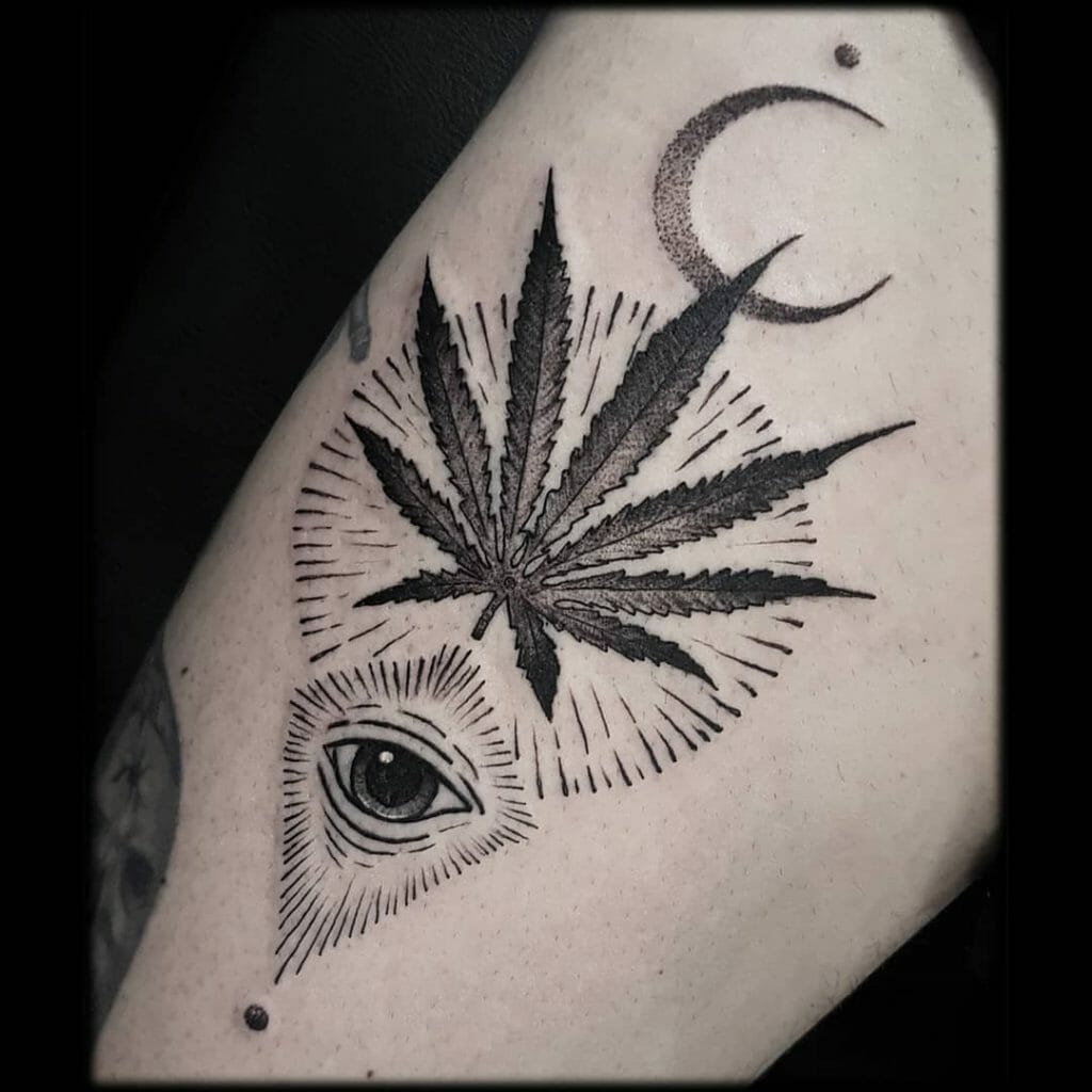 Moon And Marijuana Tattoo Designs