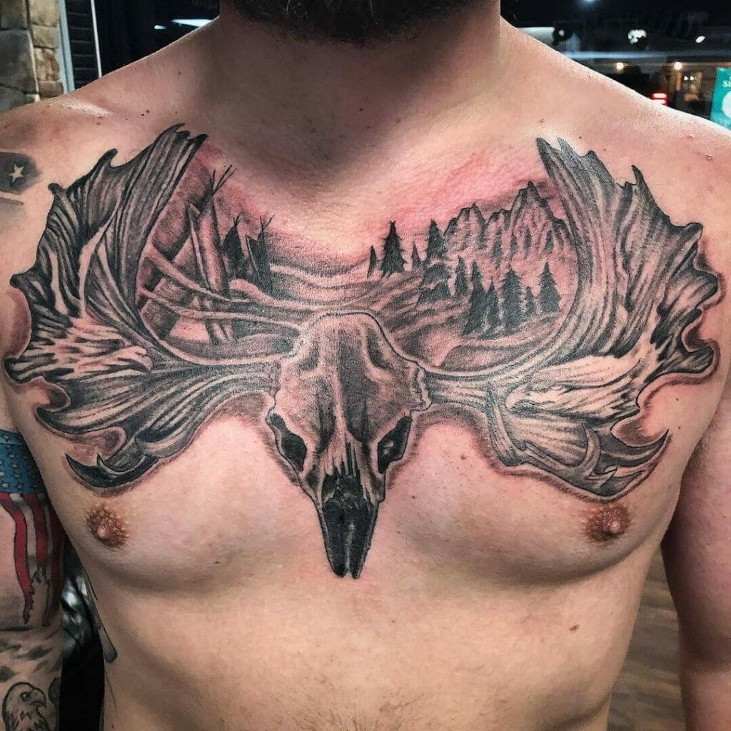 Moose Tattoo With Scenery